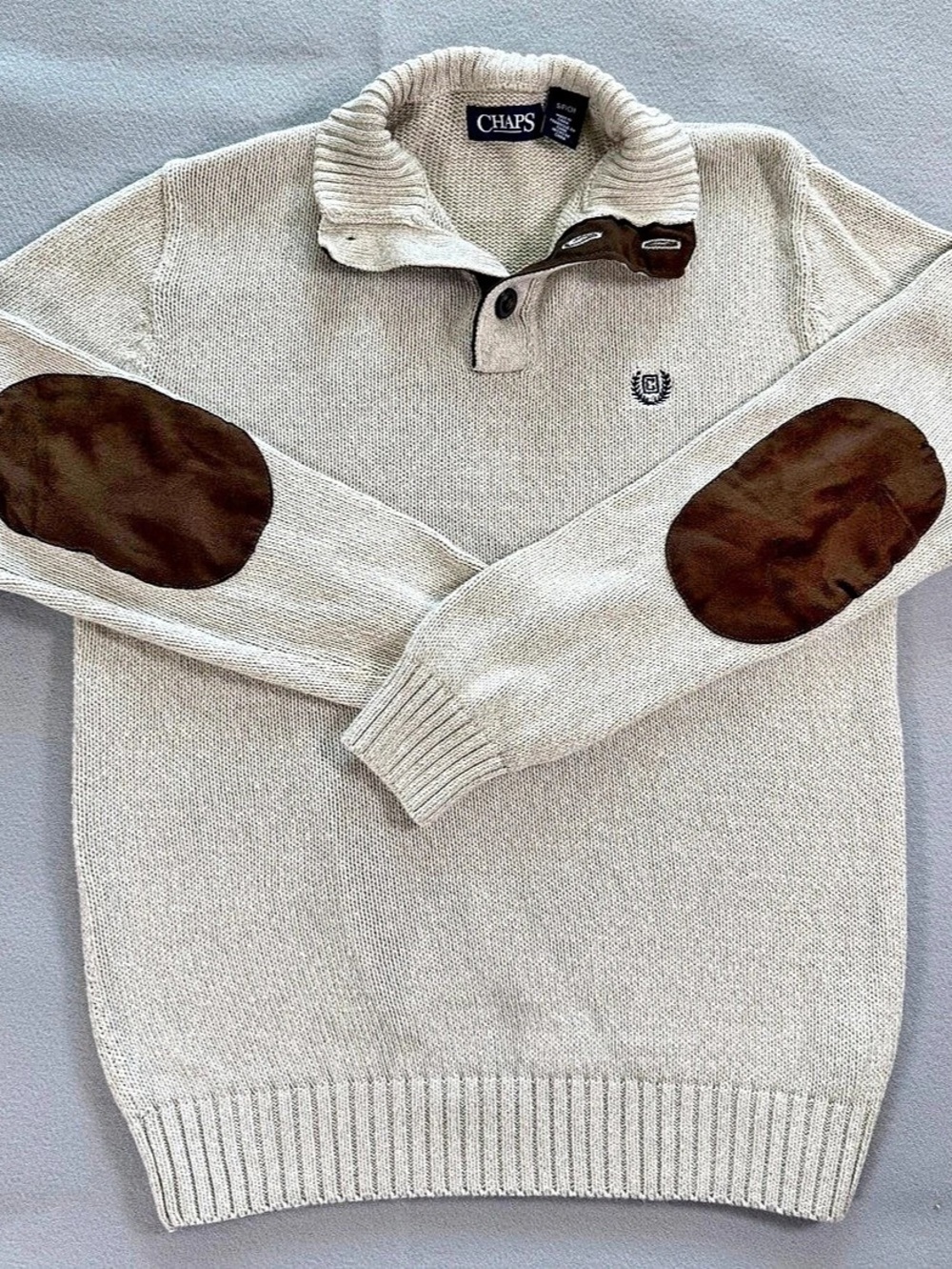 Chaps Classic-Fit Mockneck Sweater with Elbow Patches Cream
